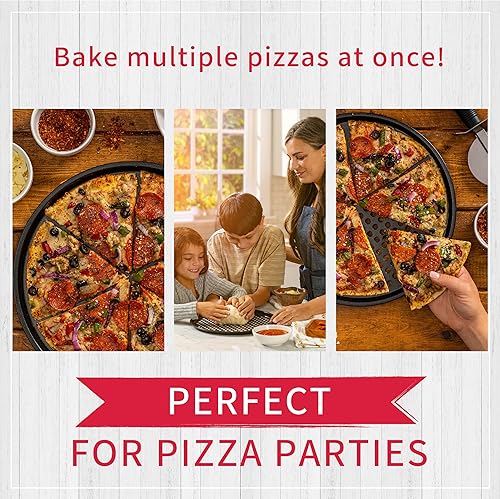 Miniatura 7 de Maxi - Juego de 2 moldes para pizza pequeños con agujeros, antiadherente, resistente a los arañazos, hecho con acero y aluminio para corteza