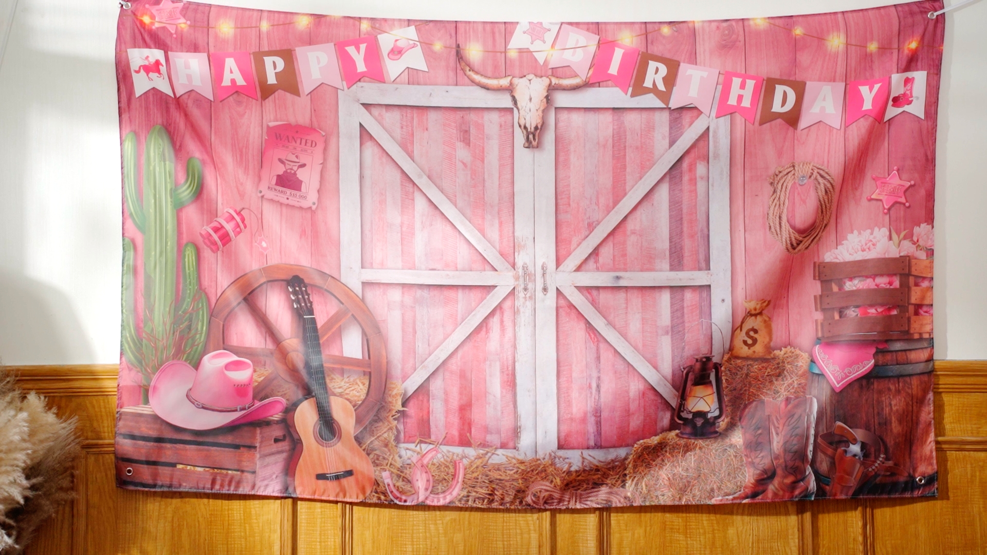 Breling Western-Cowgirl Geburtstagsbanner 180x109 Cm – Rosa Fotohintergrund Für Partys, Babyparty & Deko