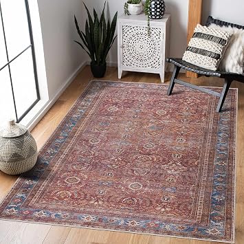 BoutiqueRugs Washable Red Oriental 7ft Runner Rug Traditional Rust Mustard Orange Off White Hallway Kitchen Corridor Stairway Laundry Room 27" x 73" Easy Clean Stain Resistant