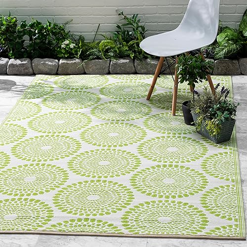 Miniatura 8 de Fab Habitat Alfombra para exteriores, impermeable, resistente a la decoloración, sin arrugas, plástico reciclado de alta calidad, medallón floral -