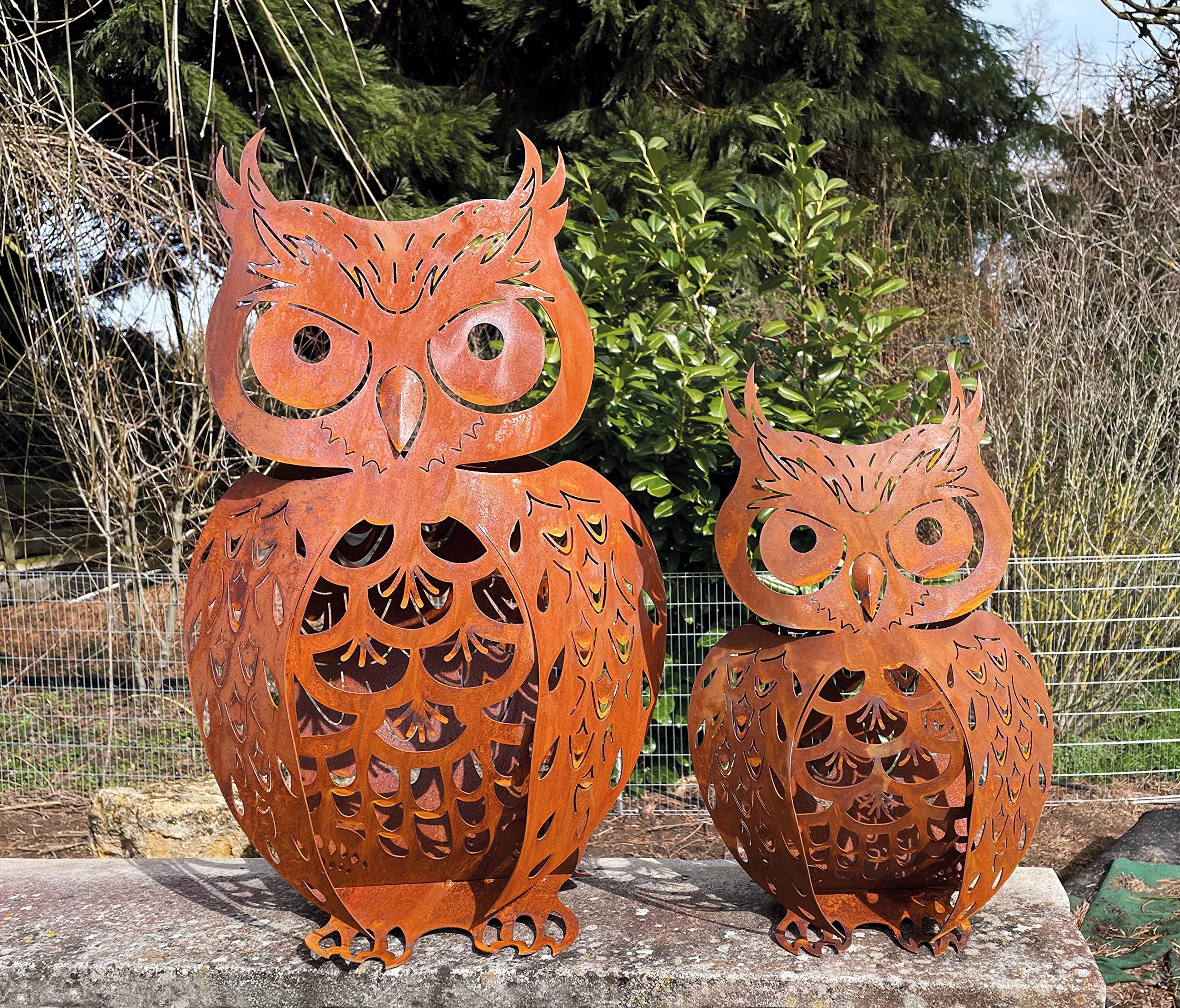 STEINFIGURENWELT GIEBEN Gufo in filigrana effetto 3D, altezza 60 cm, decorazione da giardino in metallo antiruggine, resistente alle intemperie, statuetta in metallo arrugginito
