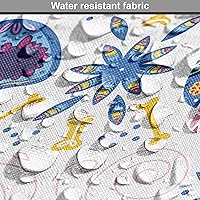 Vista 6 de Ambesonne Tela Cinco de Mayo por The Yard, patrón cultural de huesos y flores, tela decorativa para tapicería y detalles del hogar, 1 yarda, azul