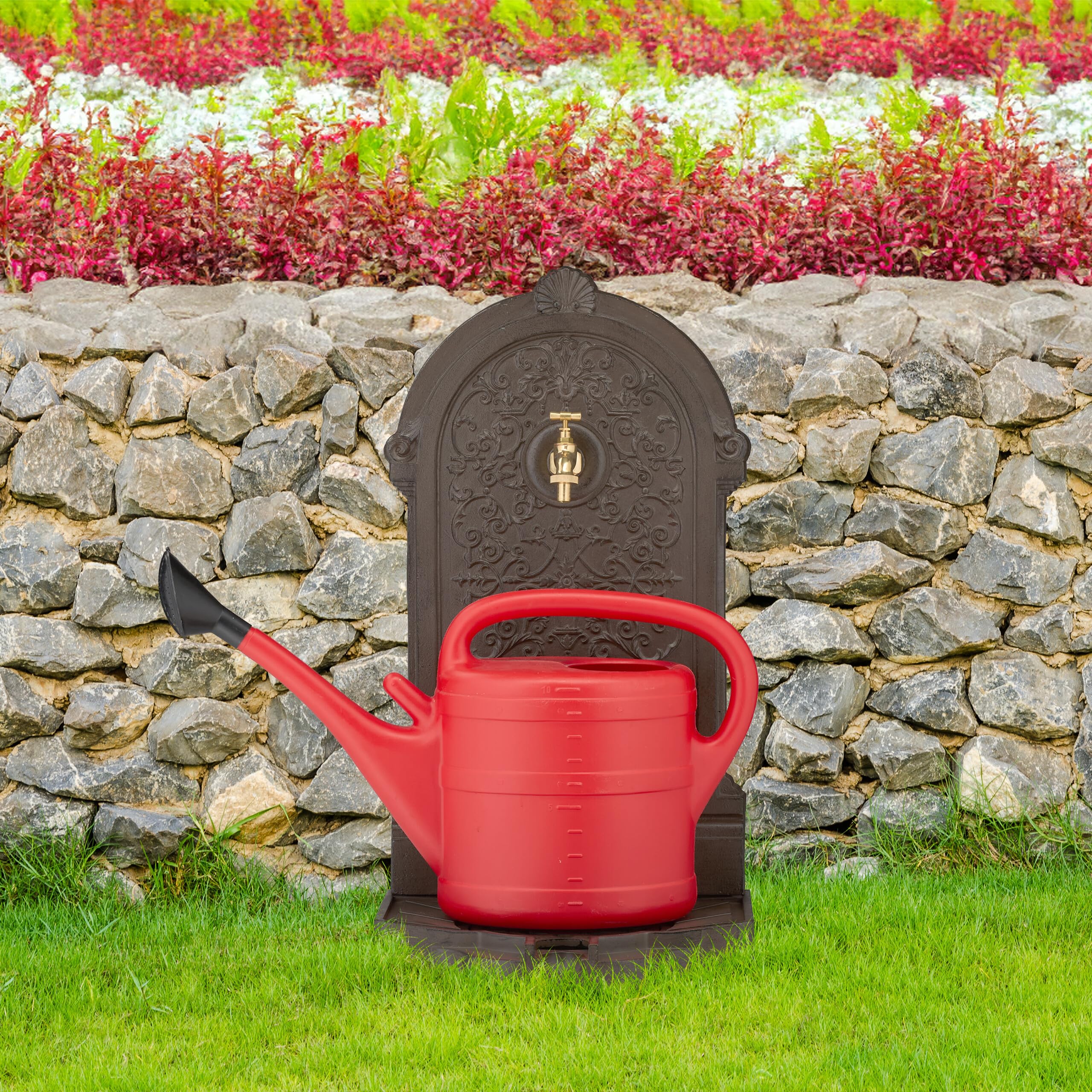Relaxdays Fontaine extérieure de Jardin, Design nostalgique, avec Robinet, à Poser, H x L x P : 73 x 39 x 32 cm, Marron