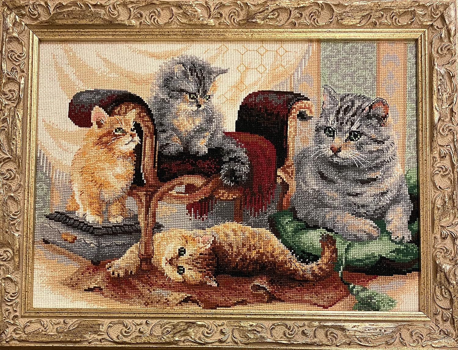 RIOLIS 1327 - Feline Family - 15.75" x 11.75" Zweigart 14ct. Whiite AIDA 30 Colors