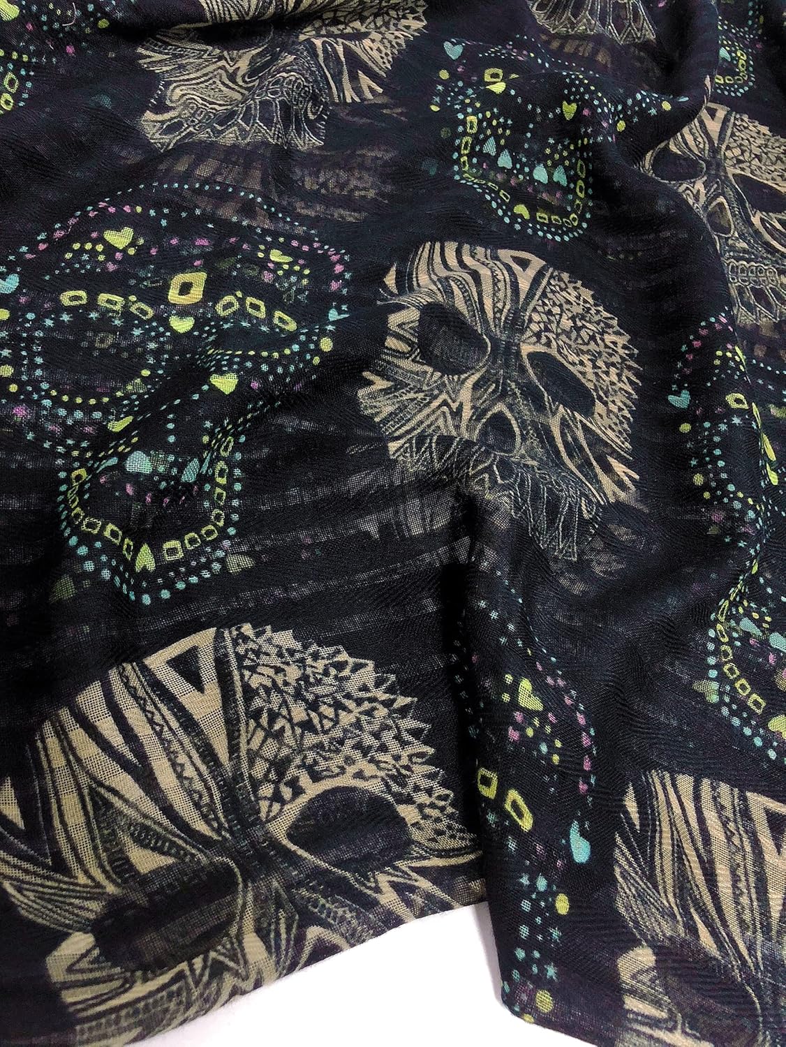 GERINLY Cool Skull Scarfs for Women Large Wrap Shawls Lightweight Cotton Scarves Halloween Calavera Accessory - Image 7