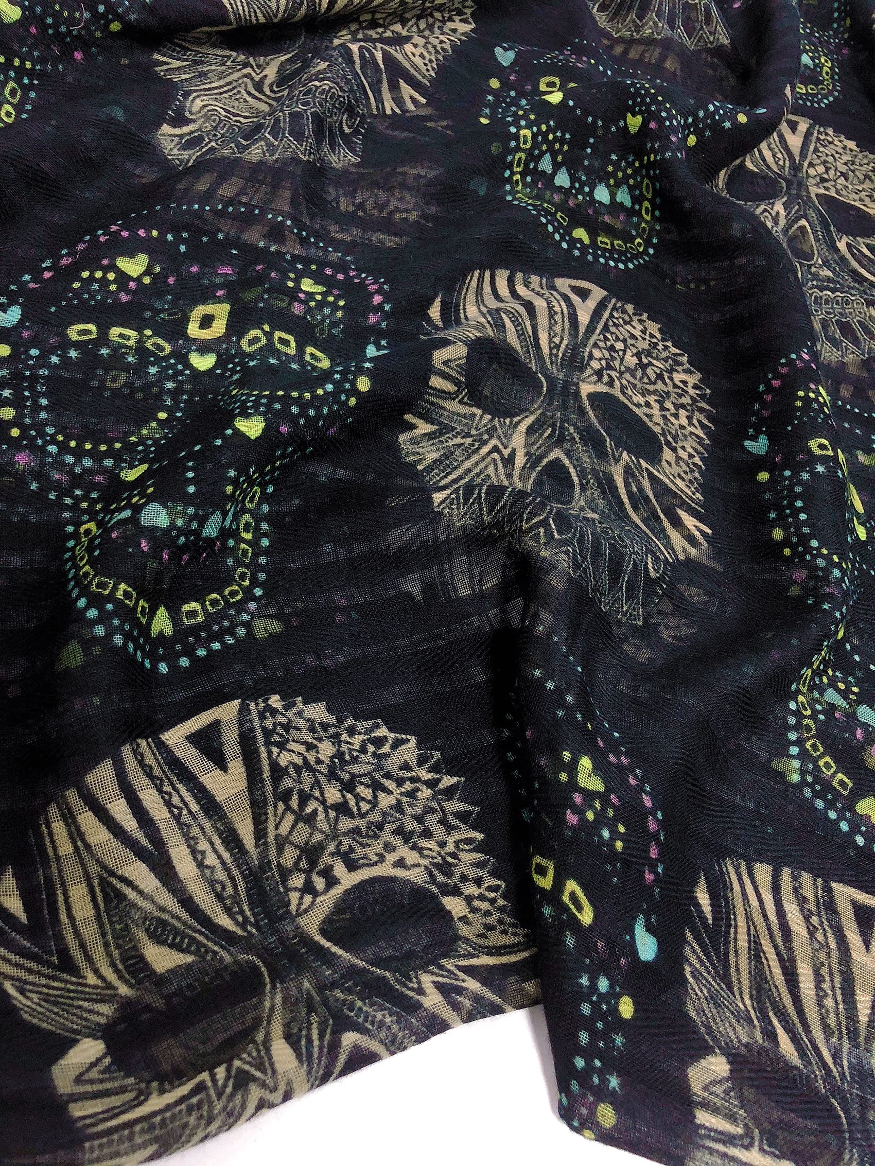 Bufandas de calavera geniales para mujer, chales grandes, bufandas de algodón ligeras, accesorio de primavera para Calavera, Negro - 7