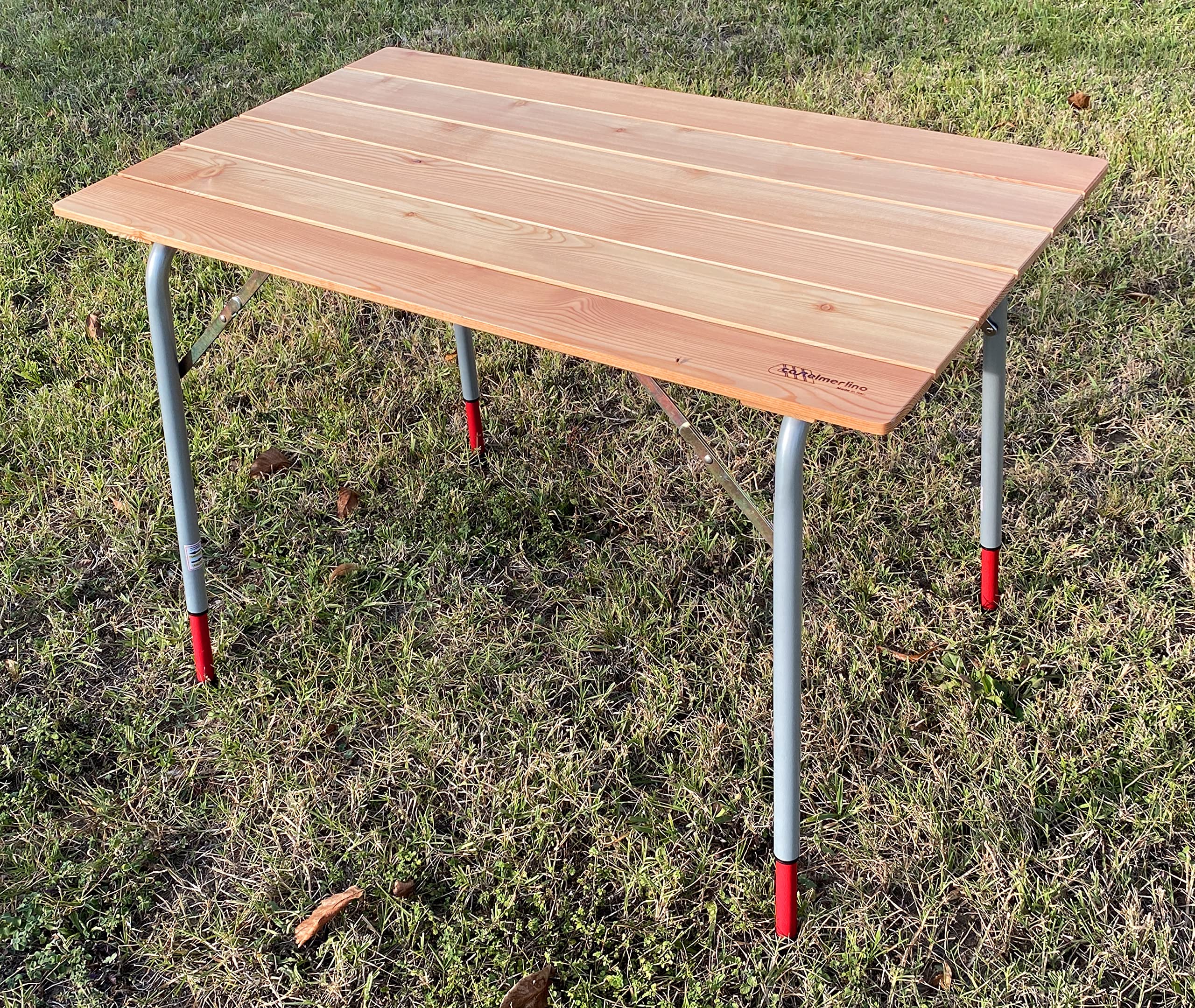 CASTELMERLINO 028-T Tavolo Pieghevole GAMBE TELESCOPICHE Outdoor Camping Terrazzo Piano in Larice cm 100 x 60