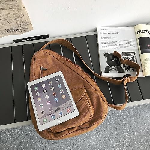 Miniatura 6 de Bolso cruzado de lona para mujeres y hombres, bolsa de viaje casual, senderismo, pecho pequeño, bolso de hombro al aire libre