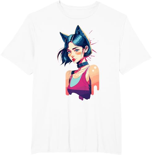 Miniatura 10 de Camiseta para amantes de los gatos con diseño de retrato con diseño de gato, Negro -