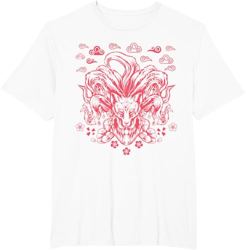 Miniatura 8 de Camiseta de anime japonés Nine Tails Fox Kitsune, Negro -