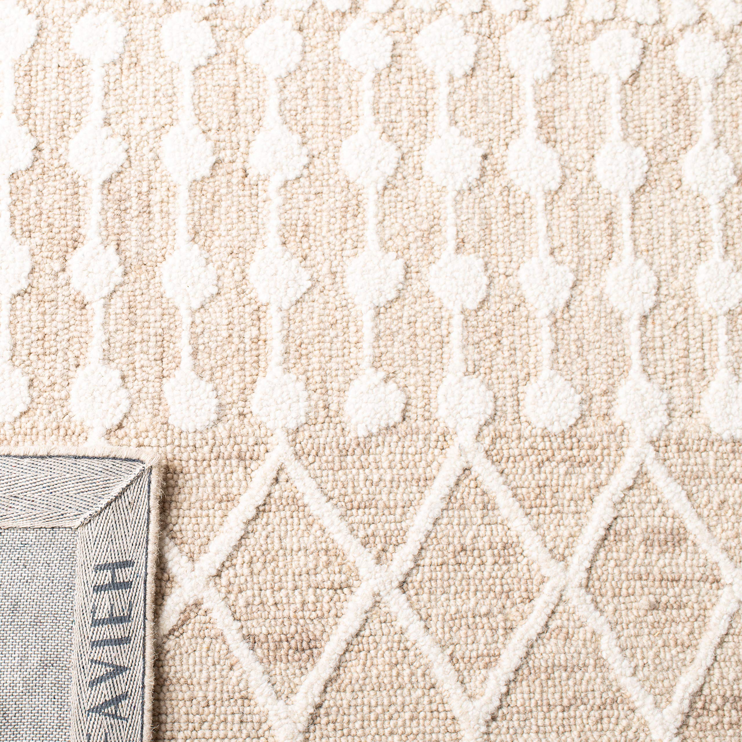 SAFAVIEH Blossom Collection Area Rug - 10 Square Beige Ivory Handmade Moroccan Wool Ideal for High Traffic Areas