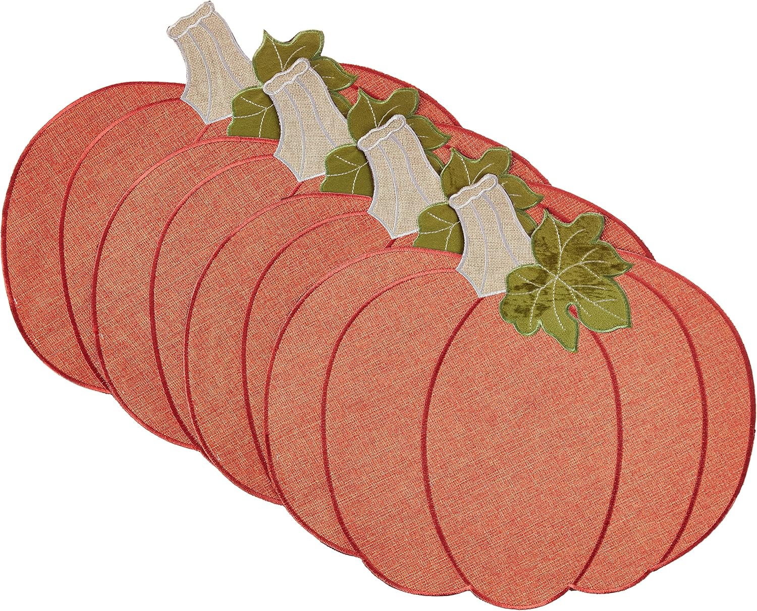 Violet Linen Thanksgiving Harvest Fall Pumpkin Pattern, Polyester Applique Embroidered Burlap, Gold, 12 Inch x 18 Inch, Oval, Set of 4, Decorative Place Mats