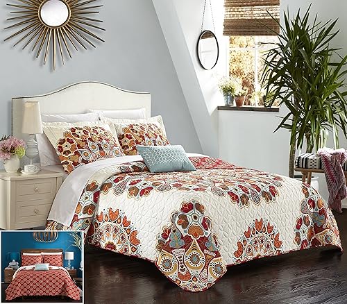 Chic Home Rouen - Juego de funda de edredón reversible de 4 piezas de microfibra con estampado de cachemira a gran escala con respaldo geométrico