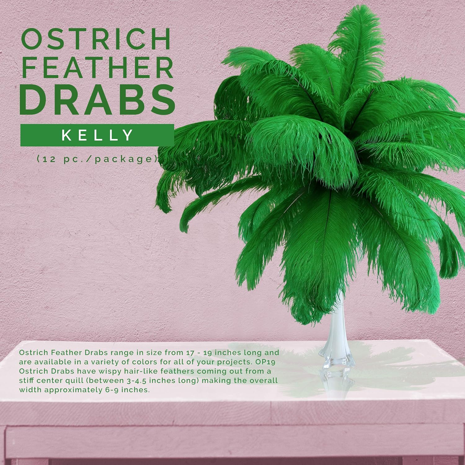 Large Ostrich Feather Wedding Decorations - 12pcs Kelly Green 17" Quality Home Decor