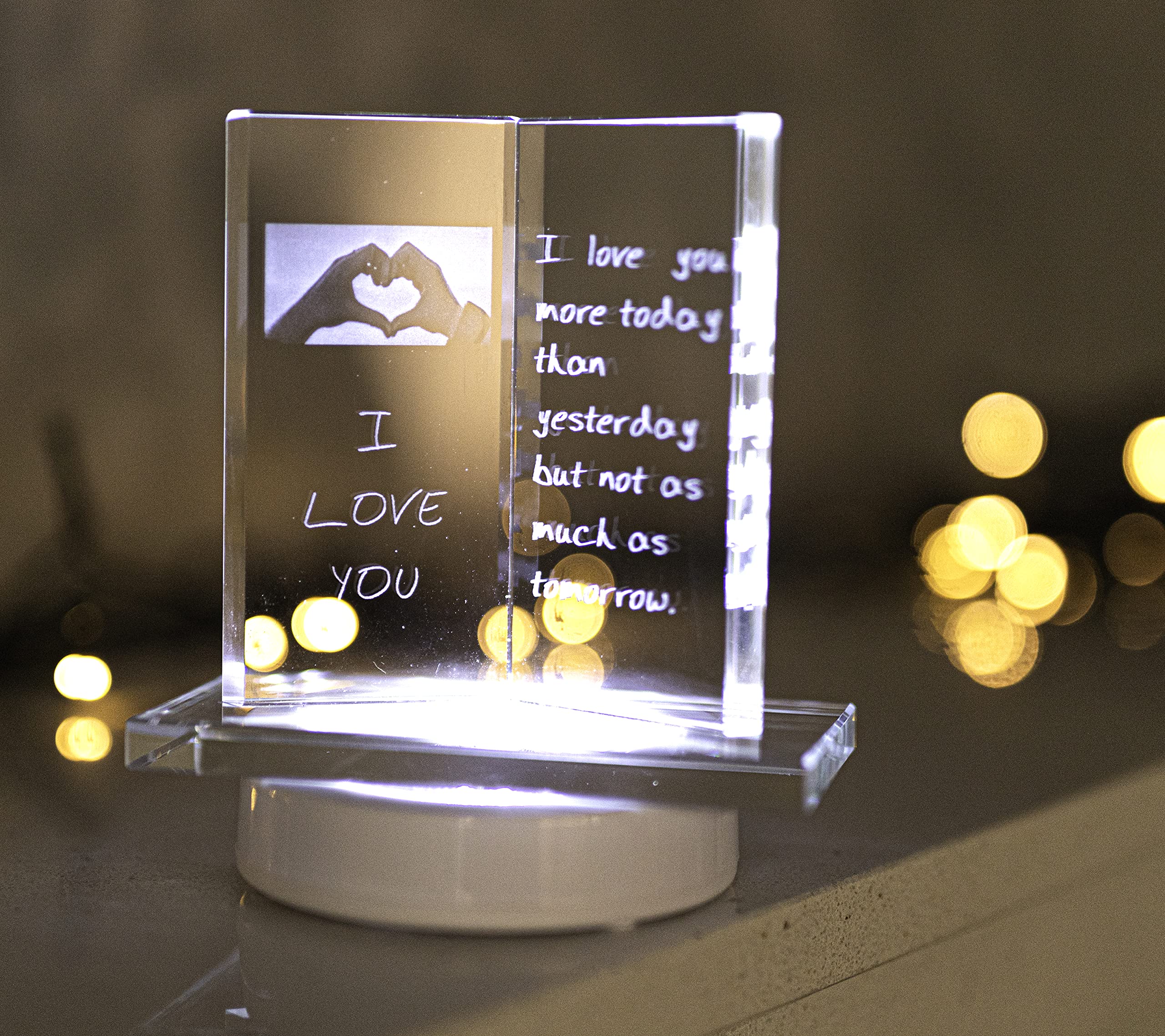 Homezone Clear Glass Glass Book Plaque With Led Light Love Friend Mum Dad Christmas Day Ornament Boyfriend Girlfriend Unique Crystal Quote