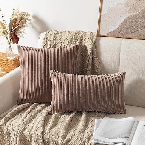 Miniatura 665 de UGASA - Juego de 2 fundas de almohada de terciopelo a rayas, funda decorativa para cojín con cremallera oculta para el hogar, sofá, dormitorio,