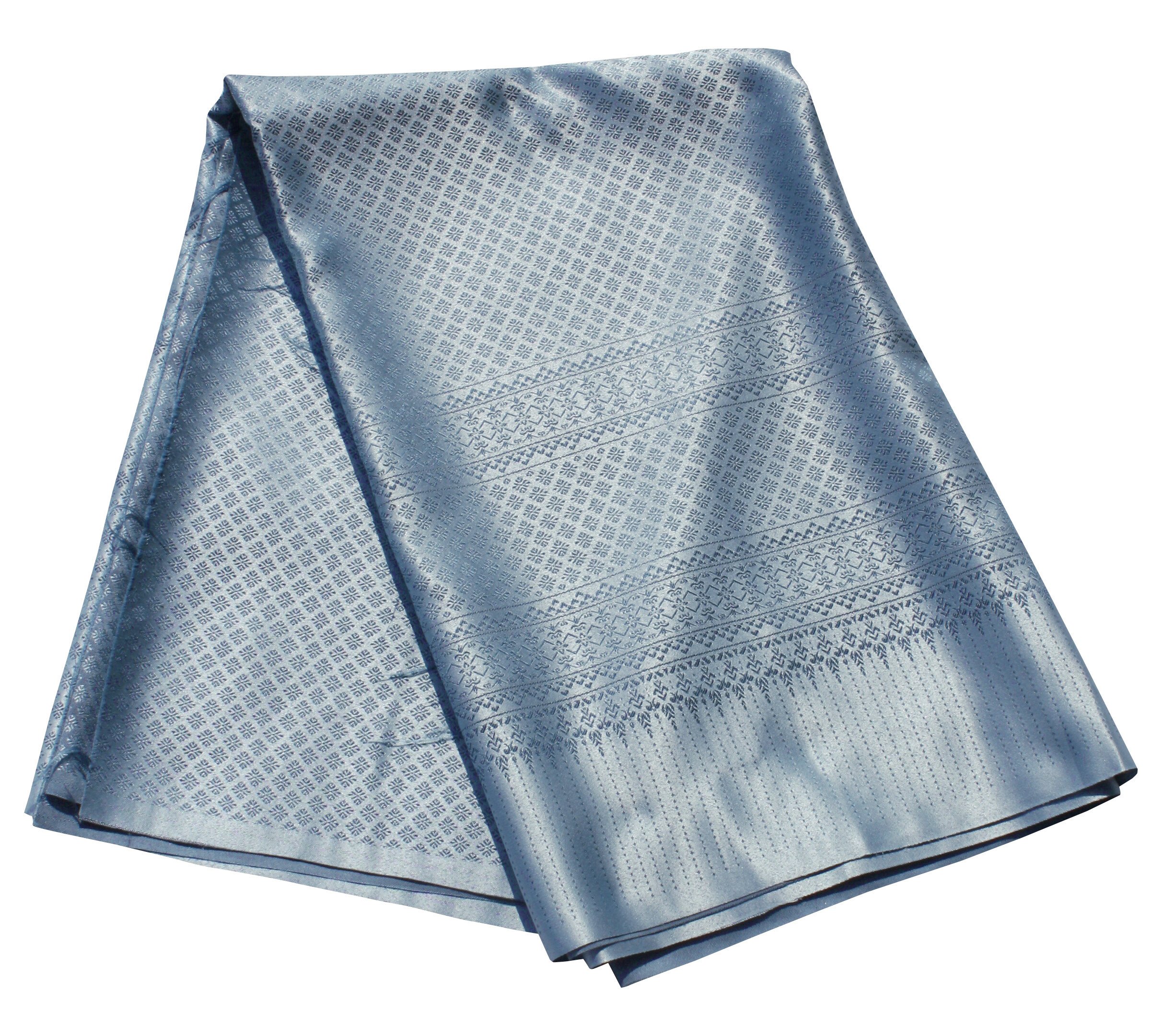 RaanPahMuang Luxurious Thailand Silk Fabric Intricate Woven Motif 39 x 140 inch, Sukhothai - Light Blue
