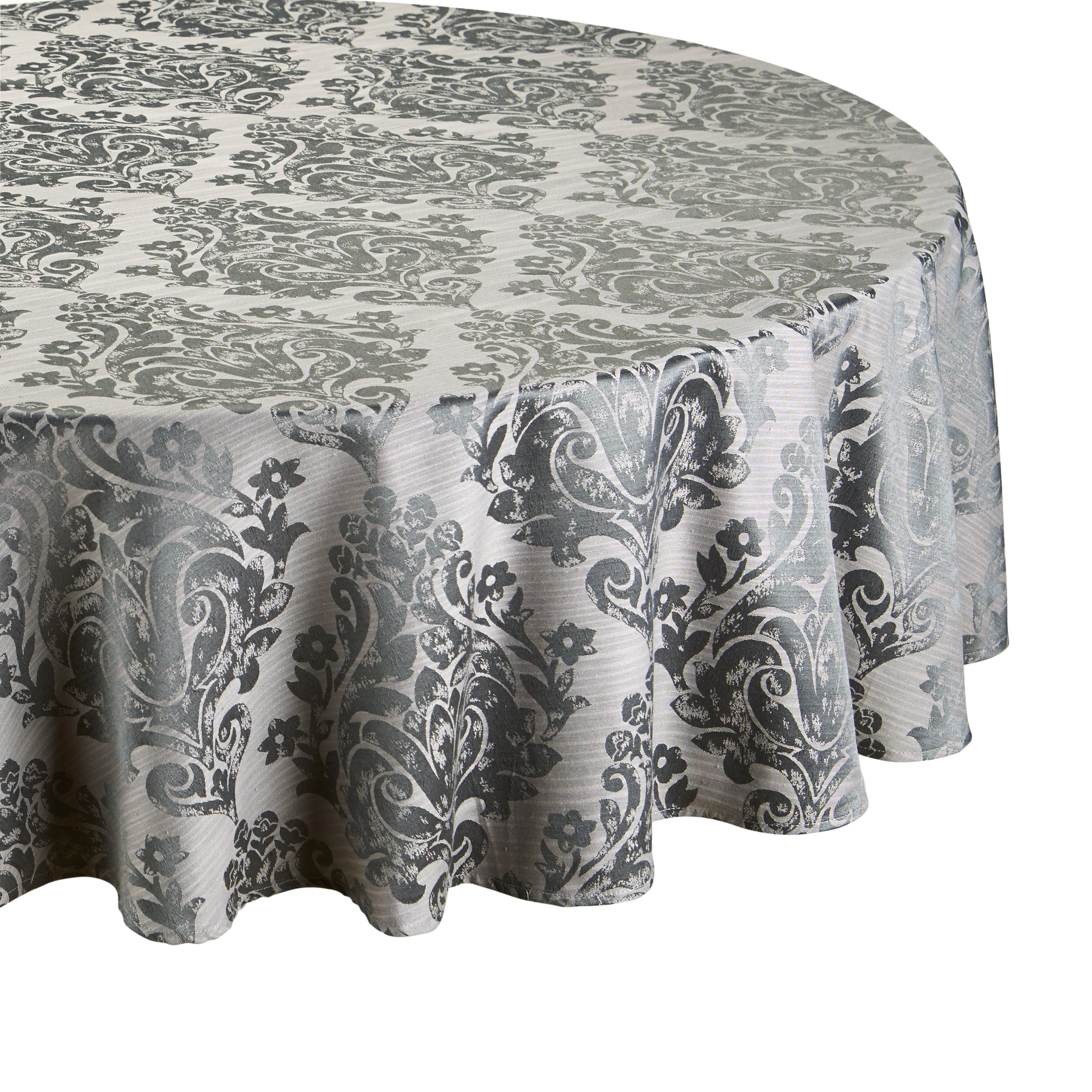 Palazzo Damask Pewter (Greyish) Christmas Round (Circular) Tablecloth Ideal For 4-6 Place Settings (69in-175cm Diameter Approx)