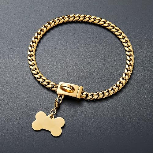 Miniatura 66 de Collar de perro de acero inoxidable, collar de joyería de bulldog con encanto, impermeable, oro rosa, negro, plata, resistente, collar de perro
