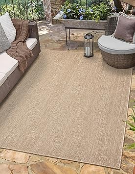 Angela Easy Jute Indoor Outdoor Rug, 4x6 Neutral Solid Jute Look, Polyester, Durable & Easy Care Outdoor Farmhouse Carpet for Patio, Porch, Living Room (4' x 6', Natural)