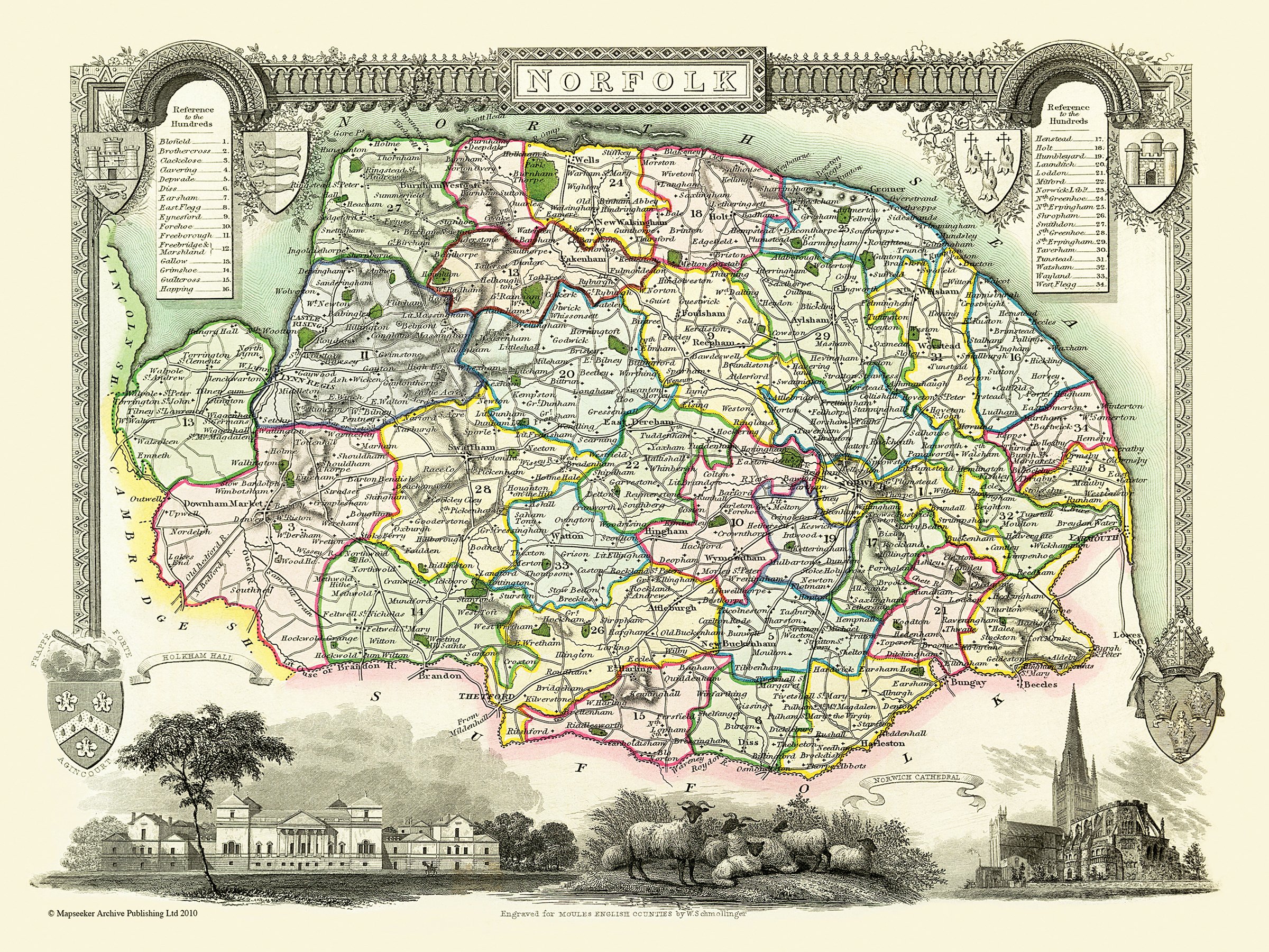 Puzzle de mapa antiguo de Norfolk 1836 para tardes de relax en casa 3