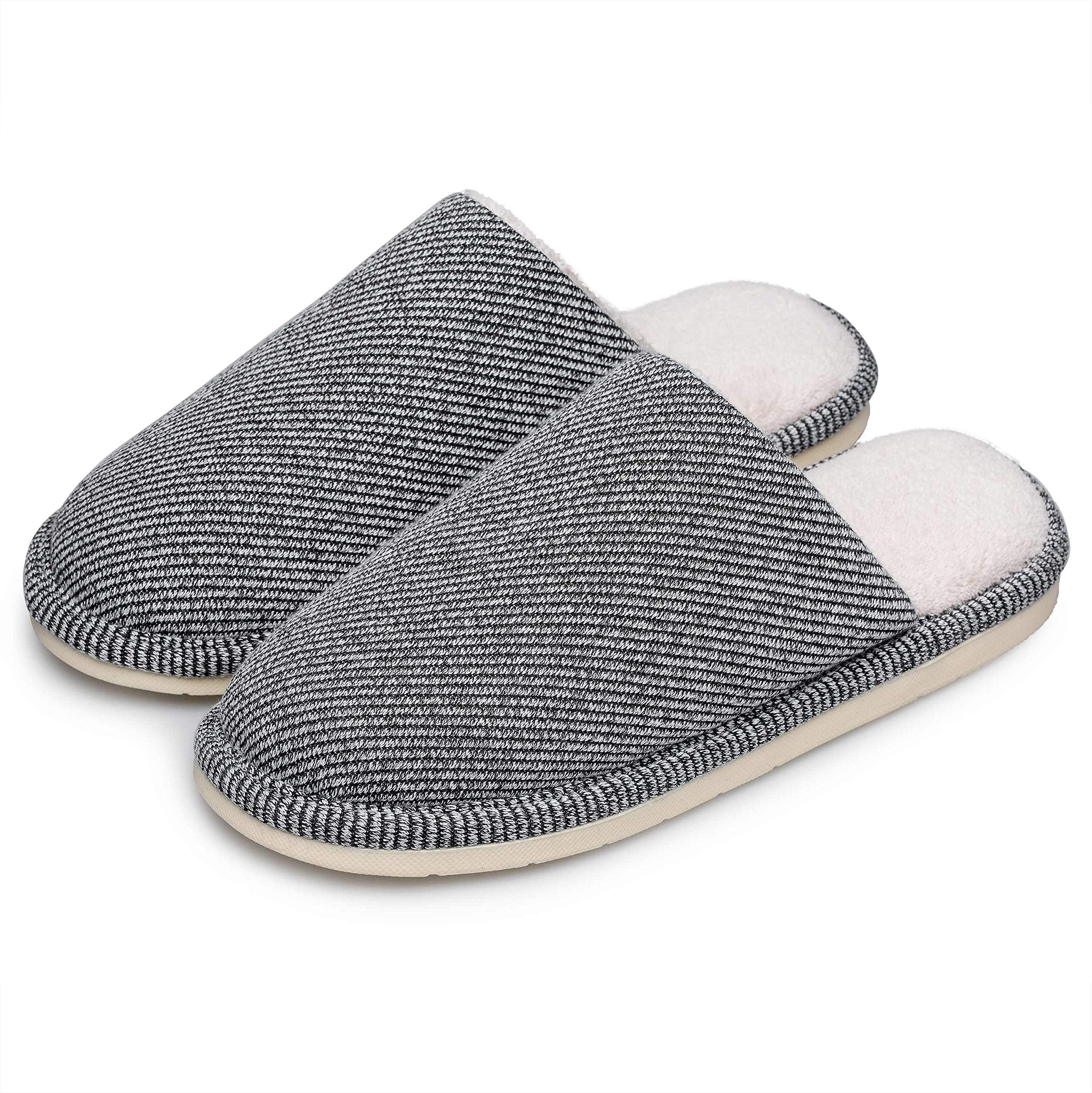 Mens Memory Foam Slippers Womens Warm Plush Fleece Lined Slip on Anti-Slip Winter House Shoes