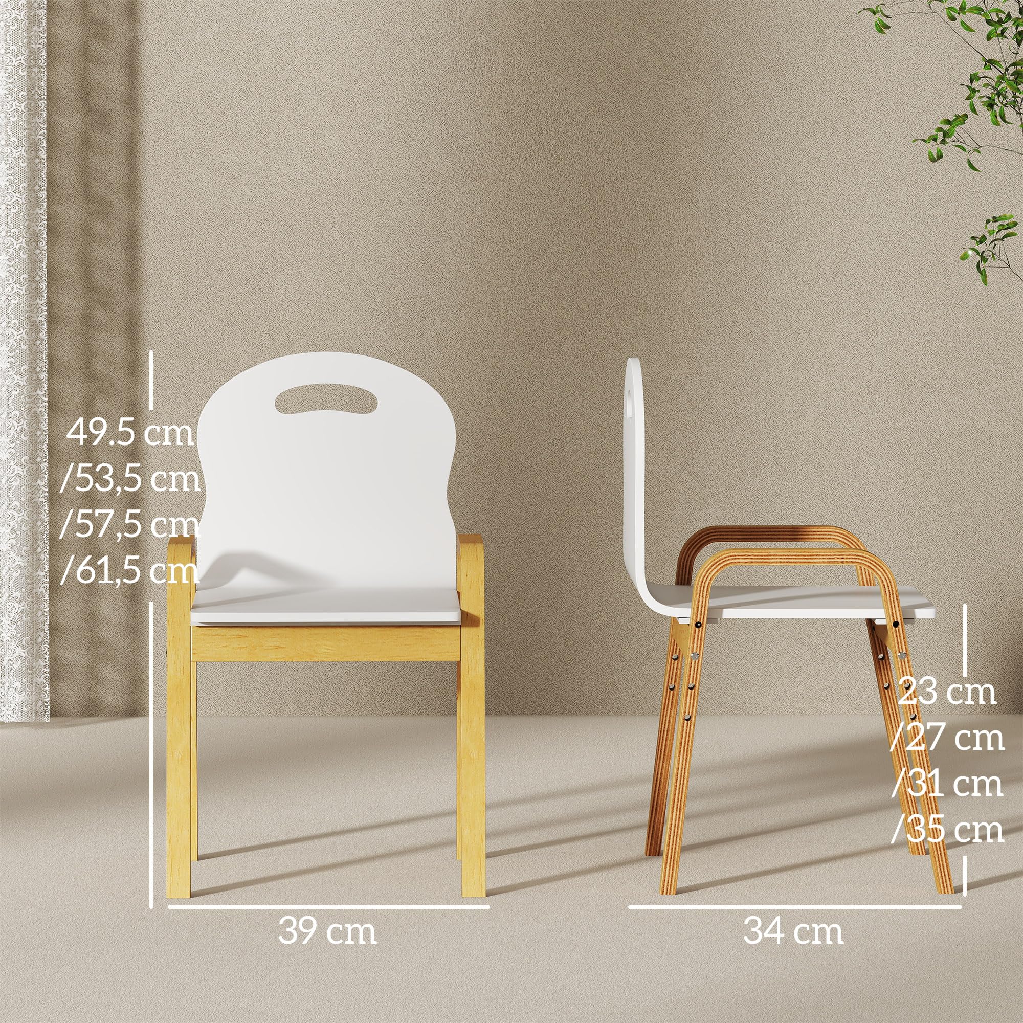 AIYAPLAY Lot de 2 chaises pour Enfants réglables en Hauteur, Fauteuil Enfants en Bois Massif avec accoudoirs, pour Manger, Lire, étude et Jouer, 3 à 9 Ans, Blanc