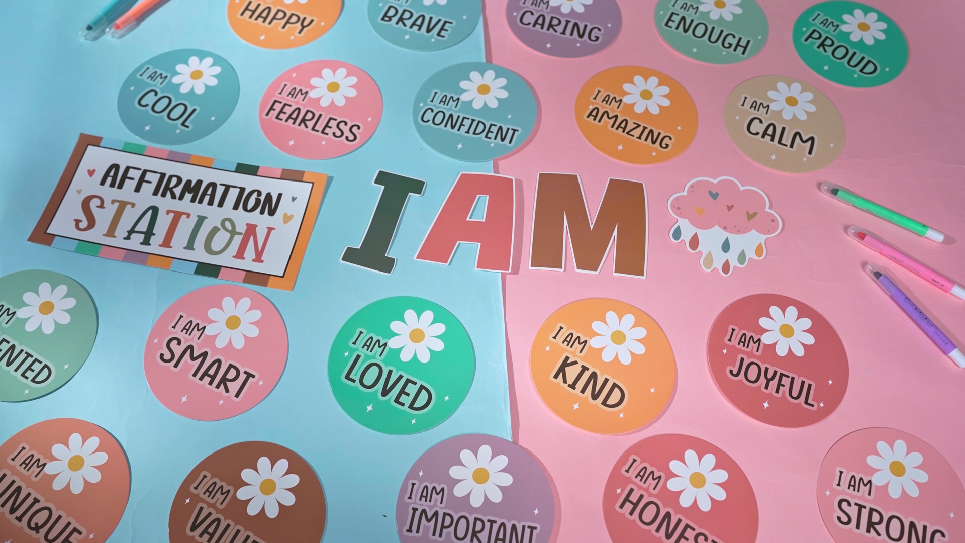 Frienda Rainbow Affirmation Station Bulletin Board Set Motivational Posters Classroom Mirror Growth Mindset Decor Positive Affirmations Accents Cutouts for School Office Home Teacher Wall Supply