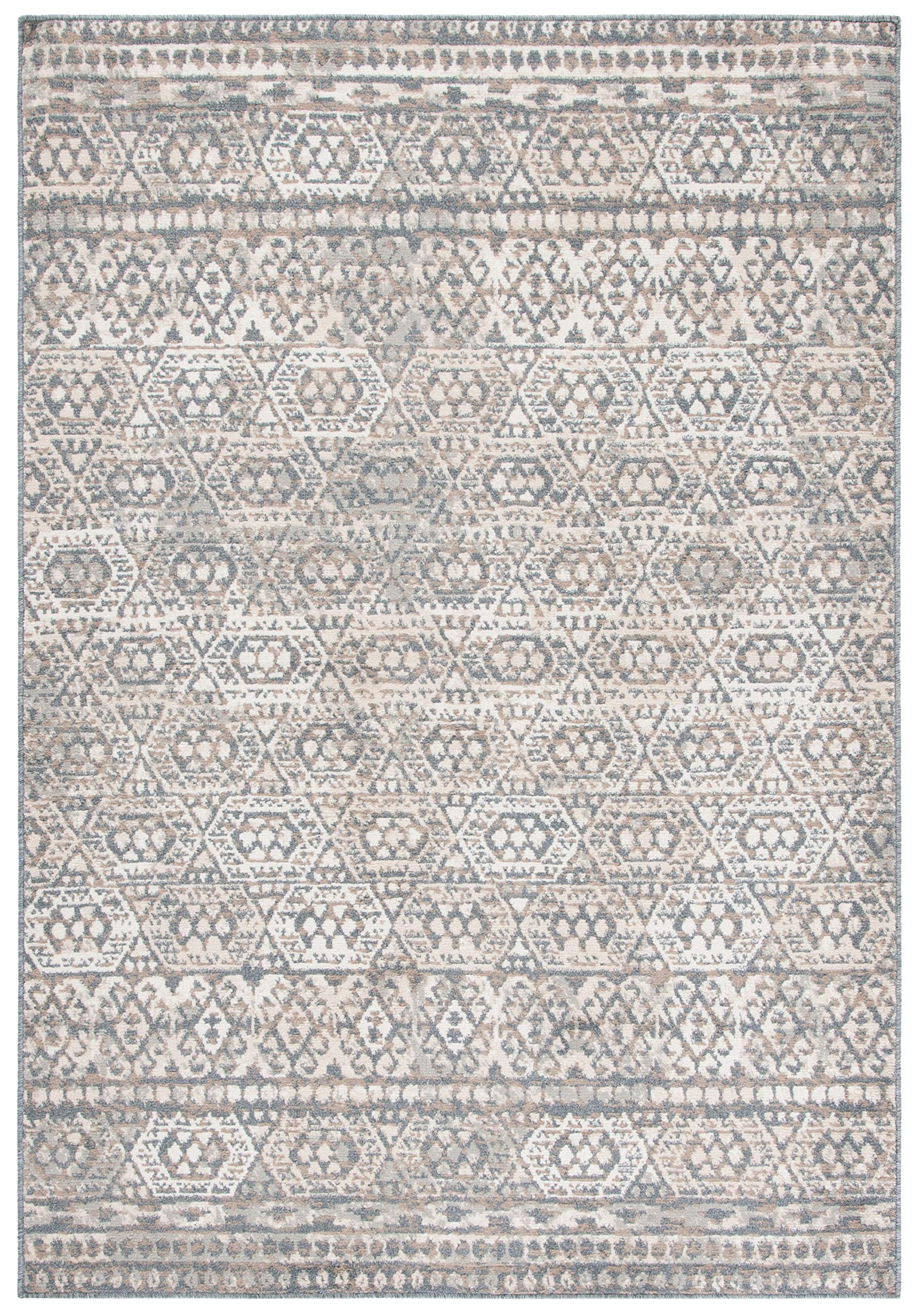 SAFAVIEH Pyramid Collection Area Rug - 8' x 10', Ivory & Charcoal, Moroccan Boho Tribal Design, Non-Shedding & Easy Care, Ideal for High Traffic Areas in Living Room, Bedroom (PYR260A)
