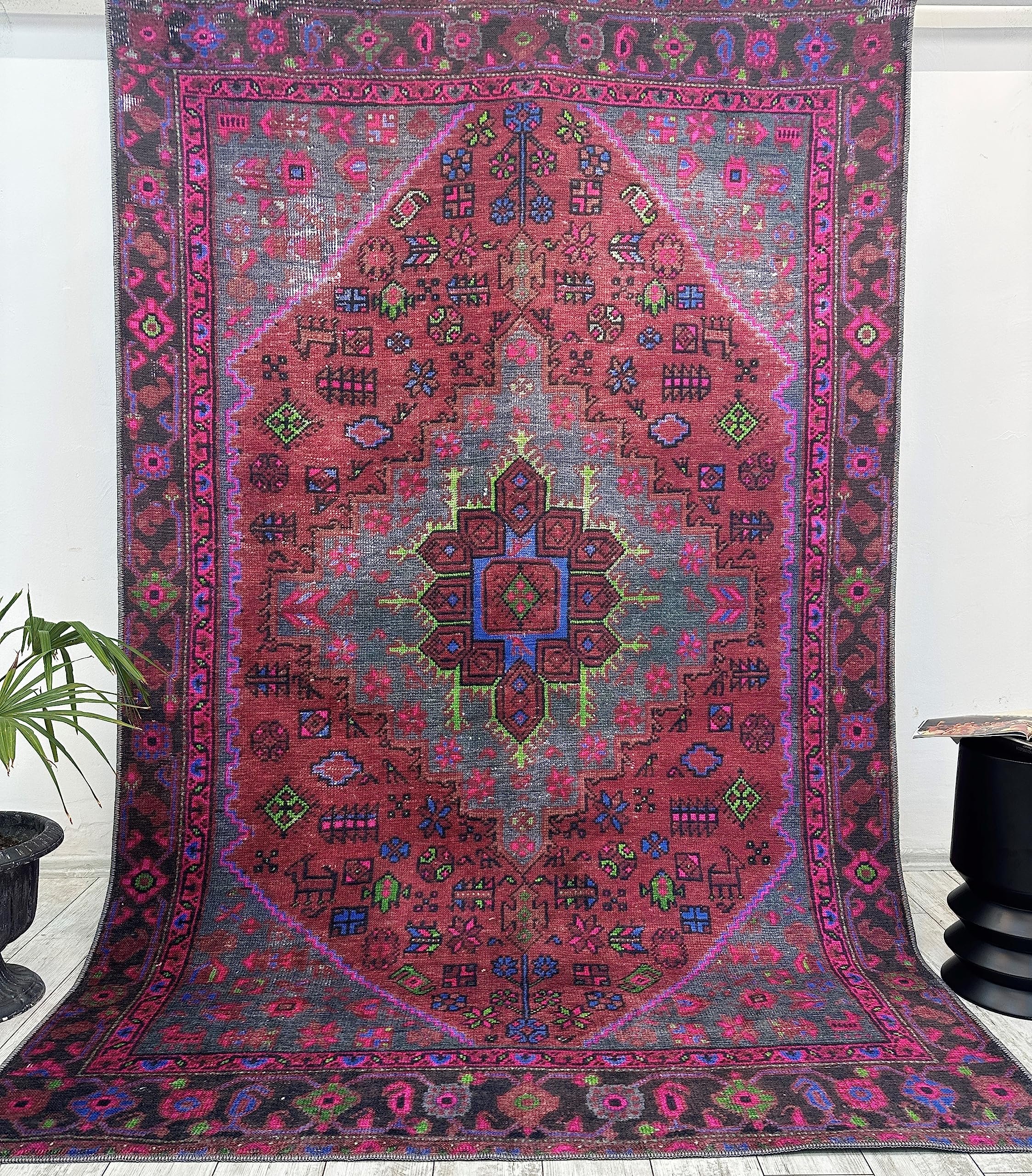 くすみピンク 188×91cm ボタニカル Turkish Rug トルコラグ くすみ