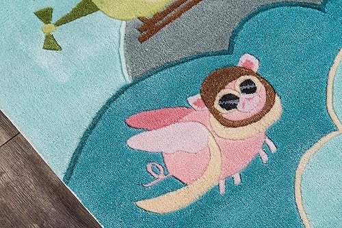 Miniatura 4 de Momeni Rugs Lil' Mo Whimsy Collection, alfombra de área con temática infantil tallada a mano y copetuda, 2 x 3 pies, azul cielo