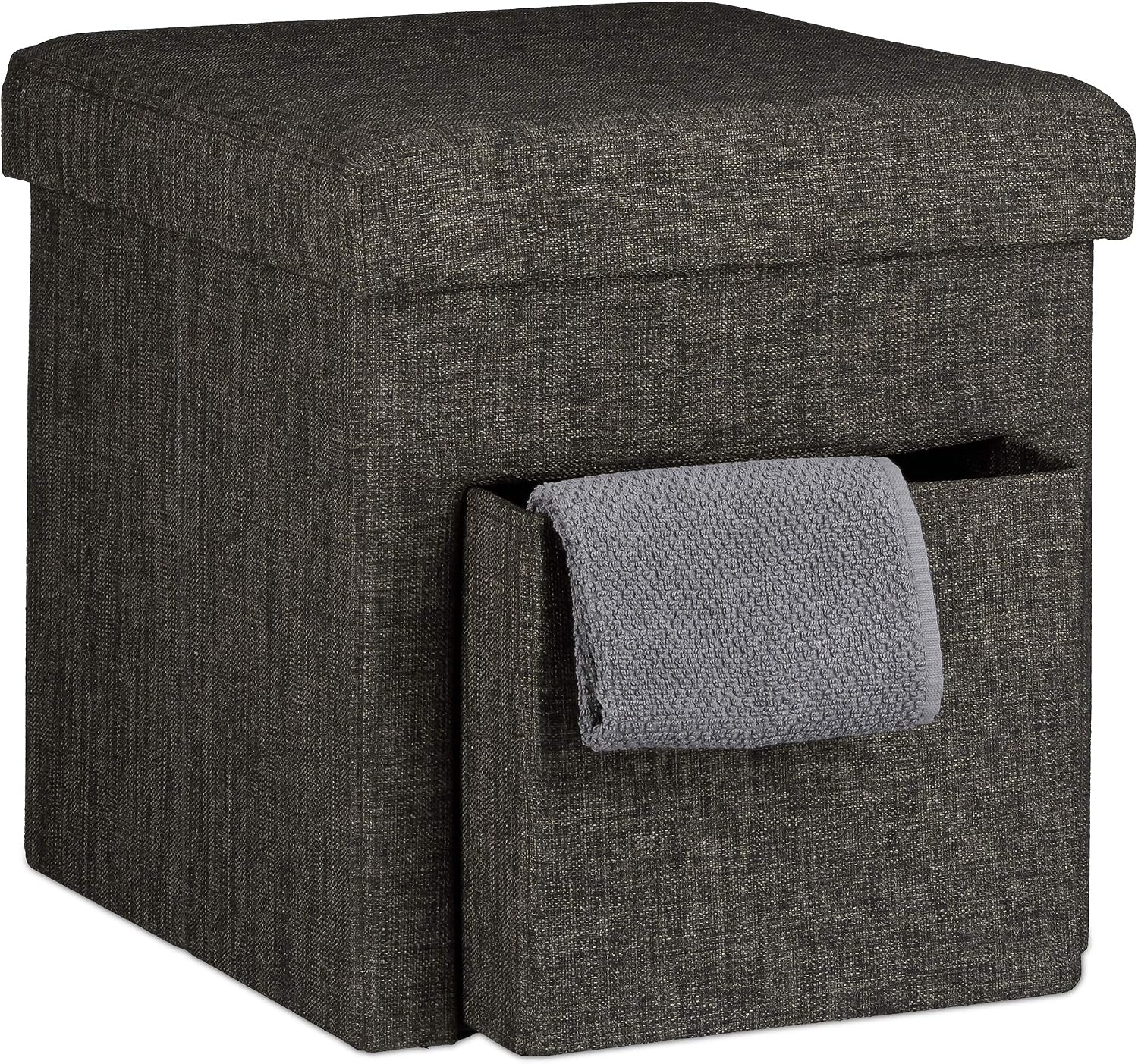 KUBE Pouf De Rangement Pliable Velours Vert Émeraude - 37,5x37,5xH37,5cm, Siège Et Coffre Pratique Urban Living