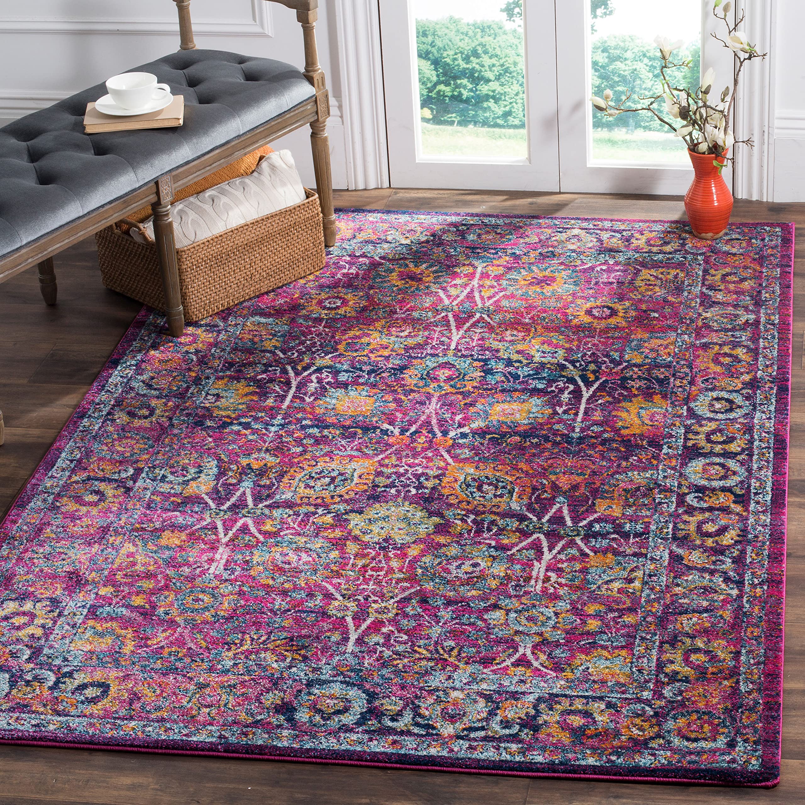 Safavieh Traditional Indoor Woven Rectangle Area Rug, Granada Collection, GRA352, in Fuchsia / Multi, 122 X 183 cm for Living Room, Bedroom or Any Indoor Space