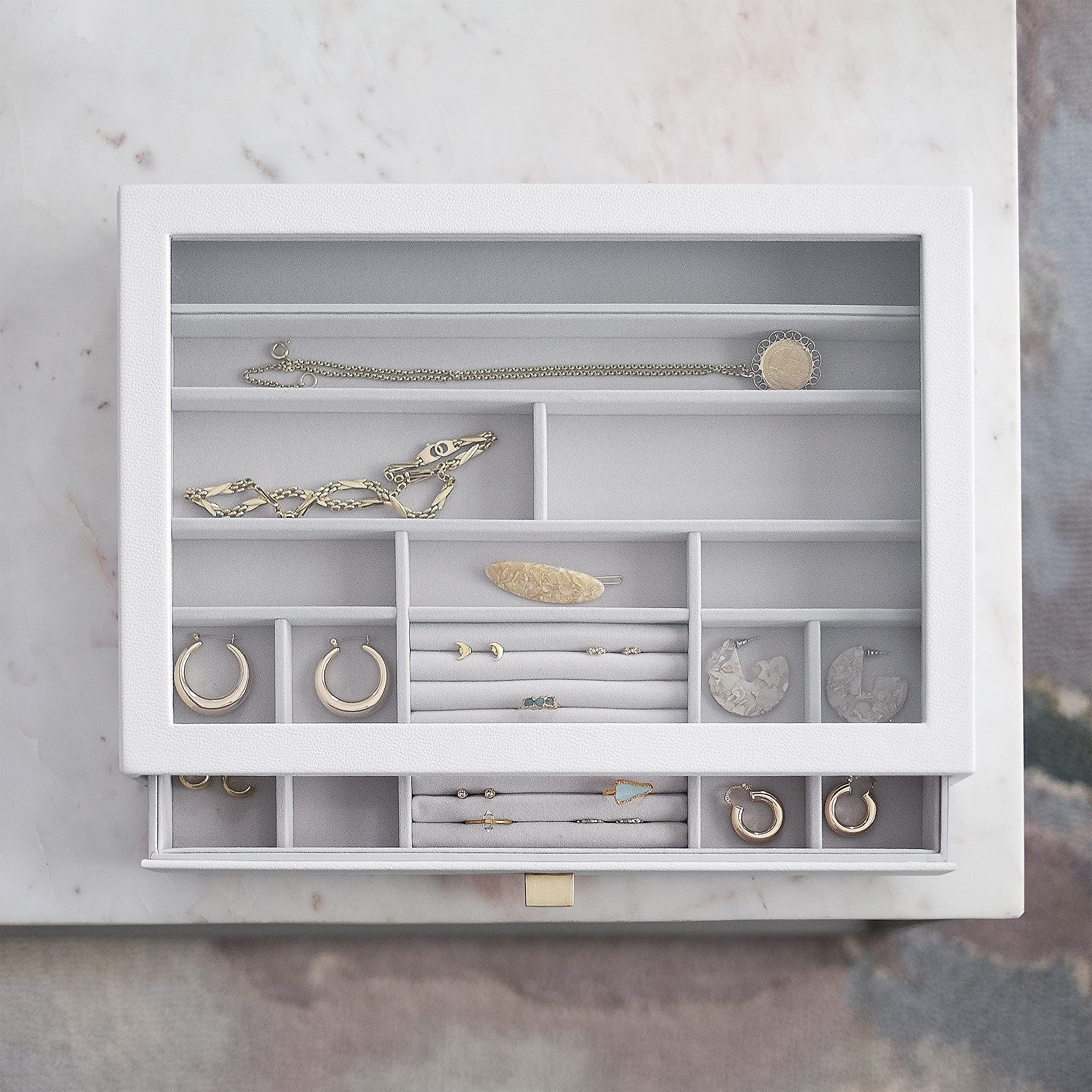 Stackers Supersize White Pebble Glass Top Drawer