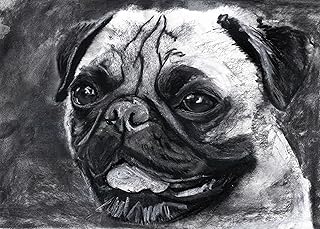 Smiling Pug Dog Wall Art Print, Black and White Pug Decor, Pug Owner Gift, Pug Drawing Wall Art Print, Dog Charcoal Art Hand Signed by Oscar Jetson