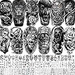 VANTATY 69 Sheets 3D Realistic Tiger Lion Temporary Tattoos For Women Forearm Men Arm, Half Sleeve Wolf Owl Skull Skeleton Waterproof Fake Tattoos For Adults Thigh, Black Animal Bulk Tattoo Sticker