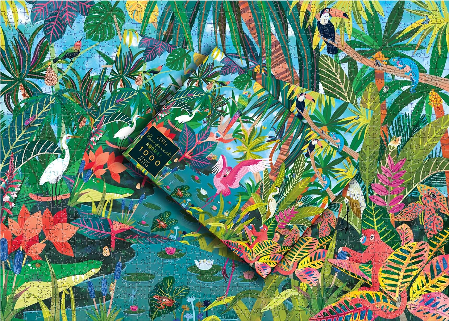 Elena Essex Jigsaw Puzzles - Rainforest Runway | Puzzle 1000 Pieces | Puzzles for Adults | Animal Bird Jungle Flamingo Puzzle | Size 28 x 20 inches