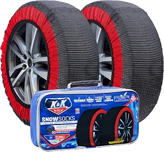 K&K Auto Snow Socks for Tires – Pro Series for Ultimate Grip Approved Snow Chain Alternative Traction Device – Tire Sock for Car SUV Van Minivan – Winter Travel Accessory Emergency Kit – XL (2pcs)