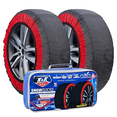 K&K Auto Snow Socks for Tires – Pro Series for Ultimate Grip Approved Snow Chain Alternative Traction Device – Tire Sock for Car SUV Van Minivan – Winter Travel Accessory Emergency Kit – XL (2pcs)