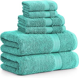 Lane Linen 100% Mercerized Cotton Luxury Bathroom Towel Set - 6 Pc - Quick Dry, Very Soft, Fluffy & Highly Absorbent - 2 Large Bath Towels, 2 Washcloths, 2 Hand Towel - Pet Friendly, Pre Shrunk - Teal