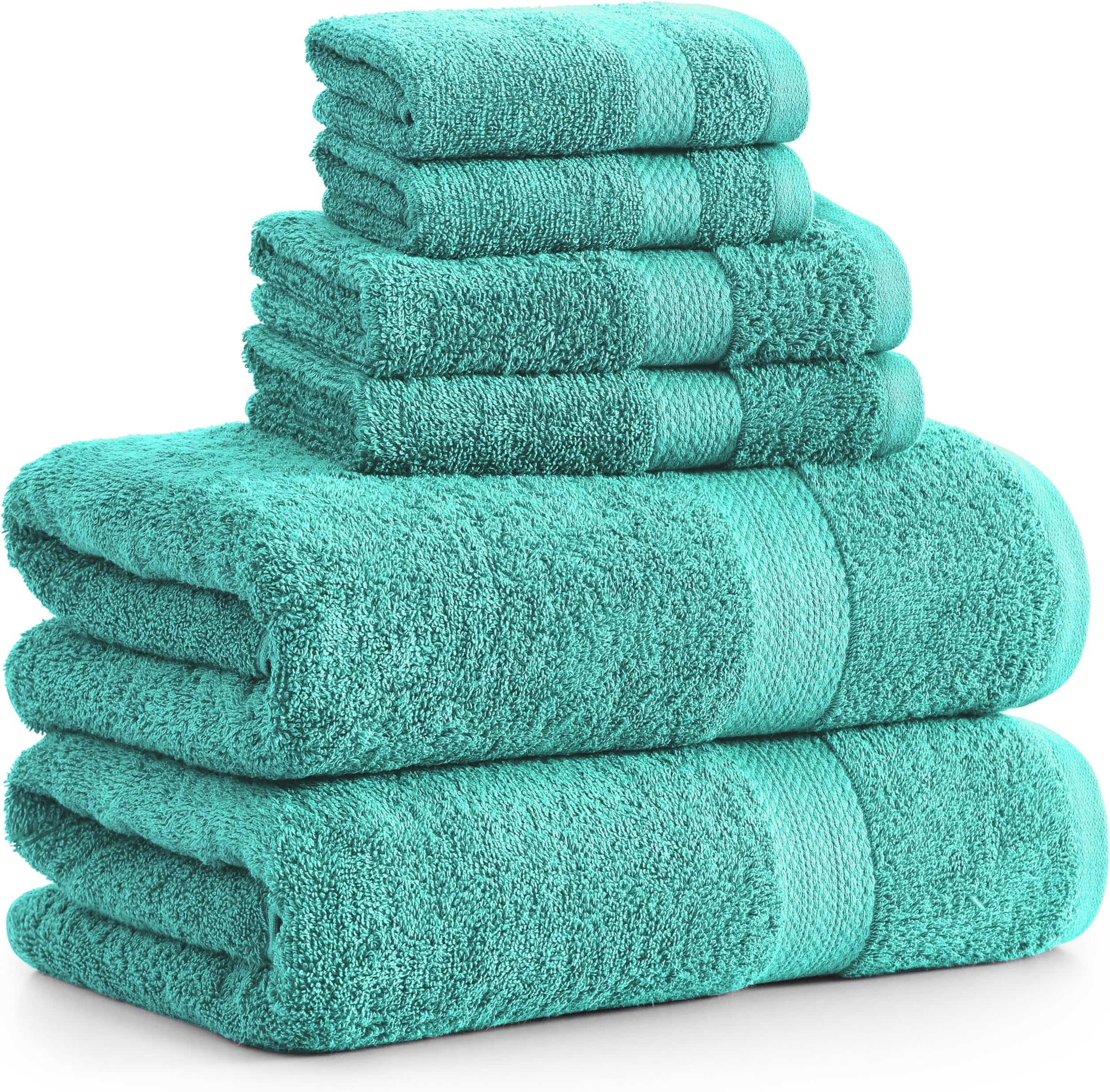 LANE LINEN 100% Cotton Bath Towel Set - 6 Pieces - Softer, Durable & Highly Absorbent - 2 Bath, 2 Wash cloths, 2 Hand Towels for Bathroom - Family Set, Premium Quality & OEKO-TEX Certified - Teal