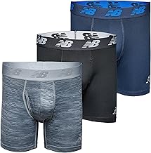 New Balance Men's Performance Boxer Briefs with Fly, Breathable Stretch Underwear, Moisture Wicking, Soft Waistband (3 Pack)