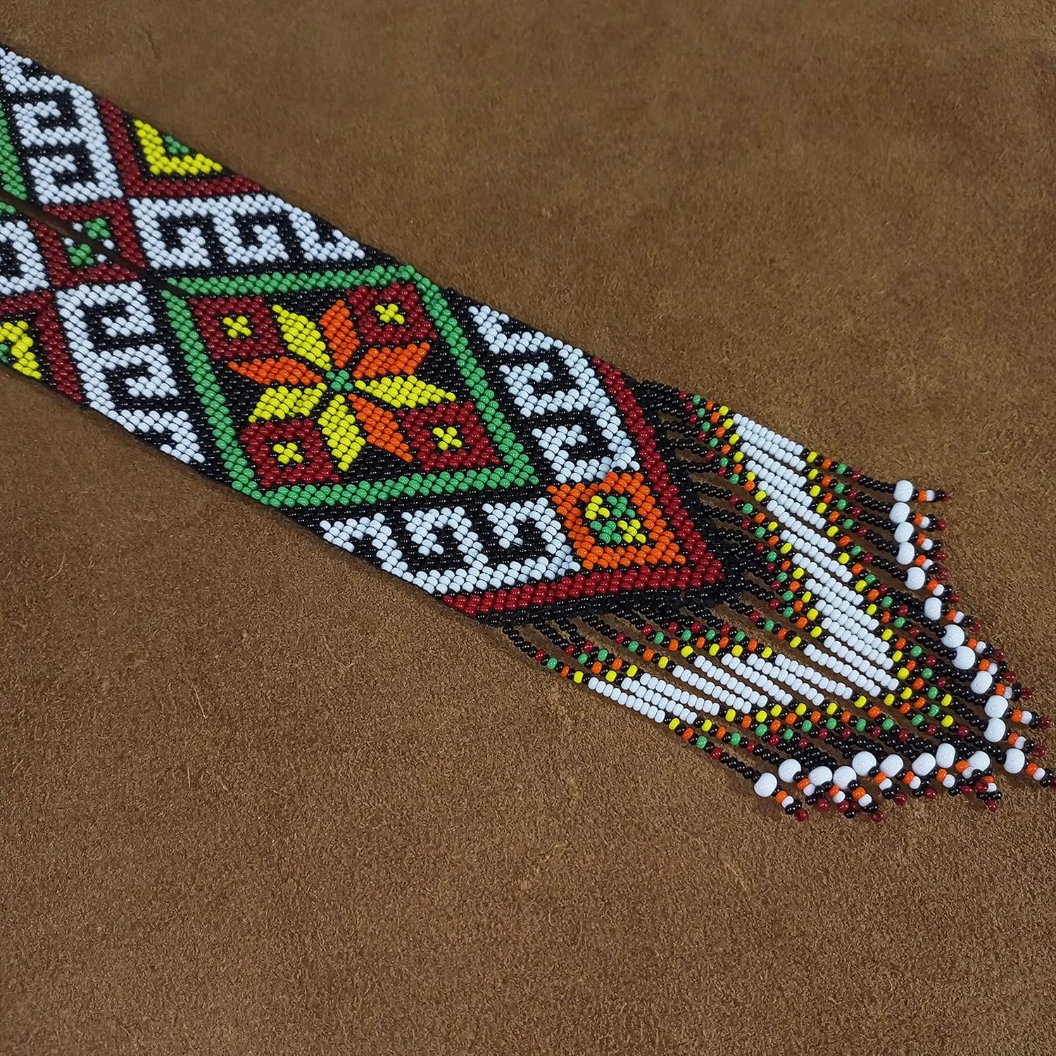 Weavish Long Beaded Necklace – Boho Native Handmade Seed Bead Tassel Necklace, Bohemian Large Statement Beaded Necklace for Women (craftscorner-va2)