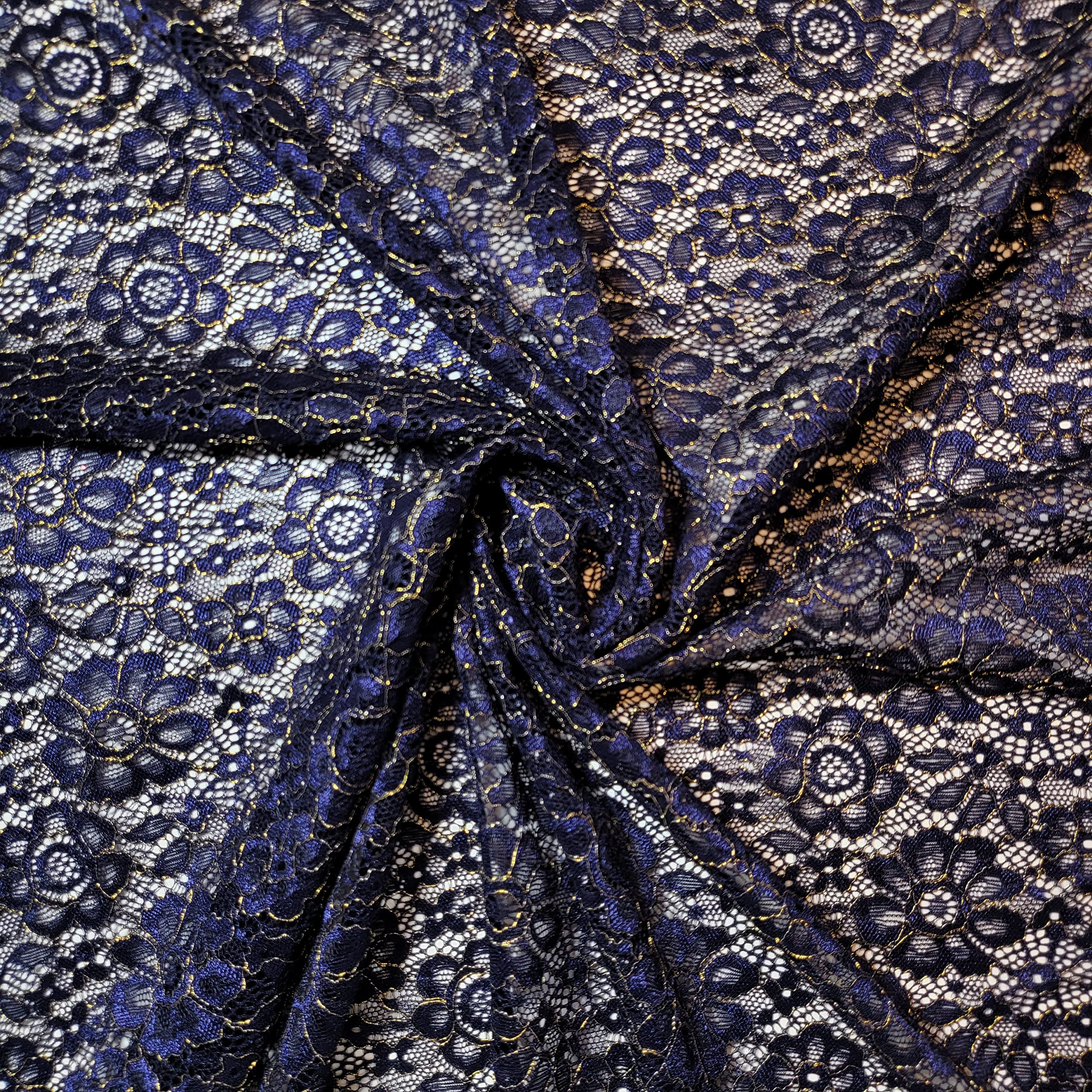 African Vintage Embroidery Bridal Nigerian French Embroidery Corded Budget Guipure Lace Mesh Net Fabric 54" Corded Budget Guipure Lace Mesh Net Fabric 54" (2 Meter, Navy Floral) โ image 1