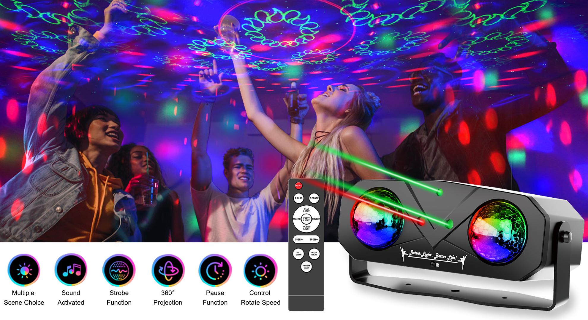 Image of Disco Lights Disco Ball, Sound Activated Party Light with Roating Disco Ball,Star Projector,Ocean Light and Laser Lights for Party DJ KTV Club Wedding Festivals Stage Dancing Christmas