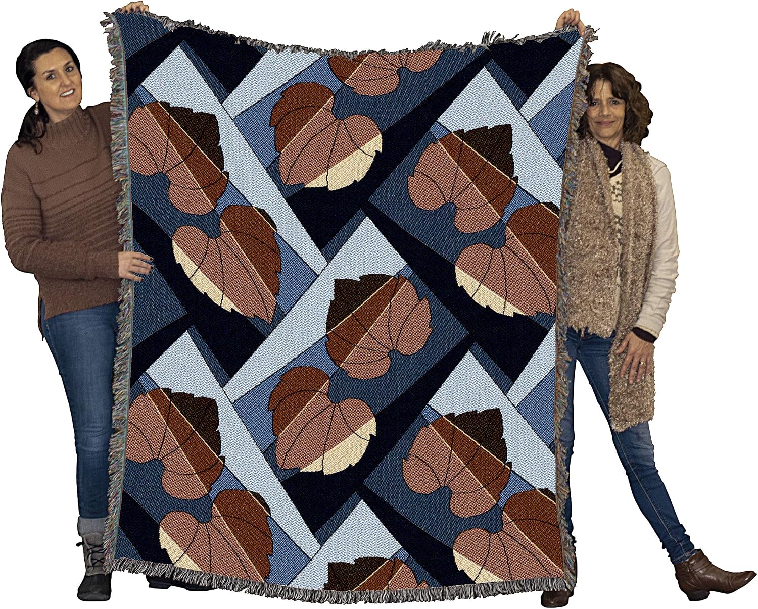 Pure Country Weavers Leaves Blanket Gold on Blue - Patterns Gift Tapestry Throw Woven from Cotton - Made in the USA (60x50)
