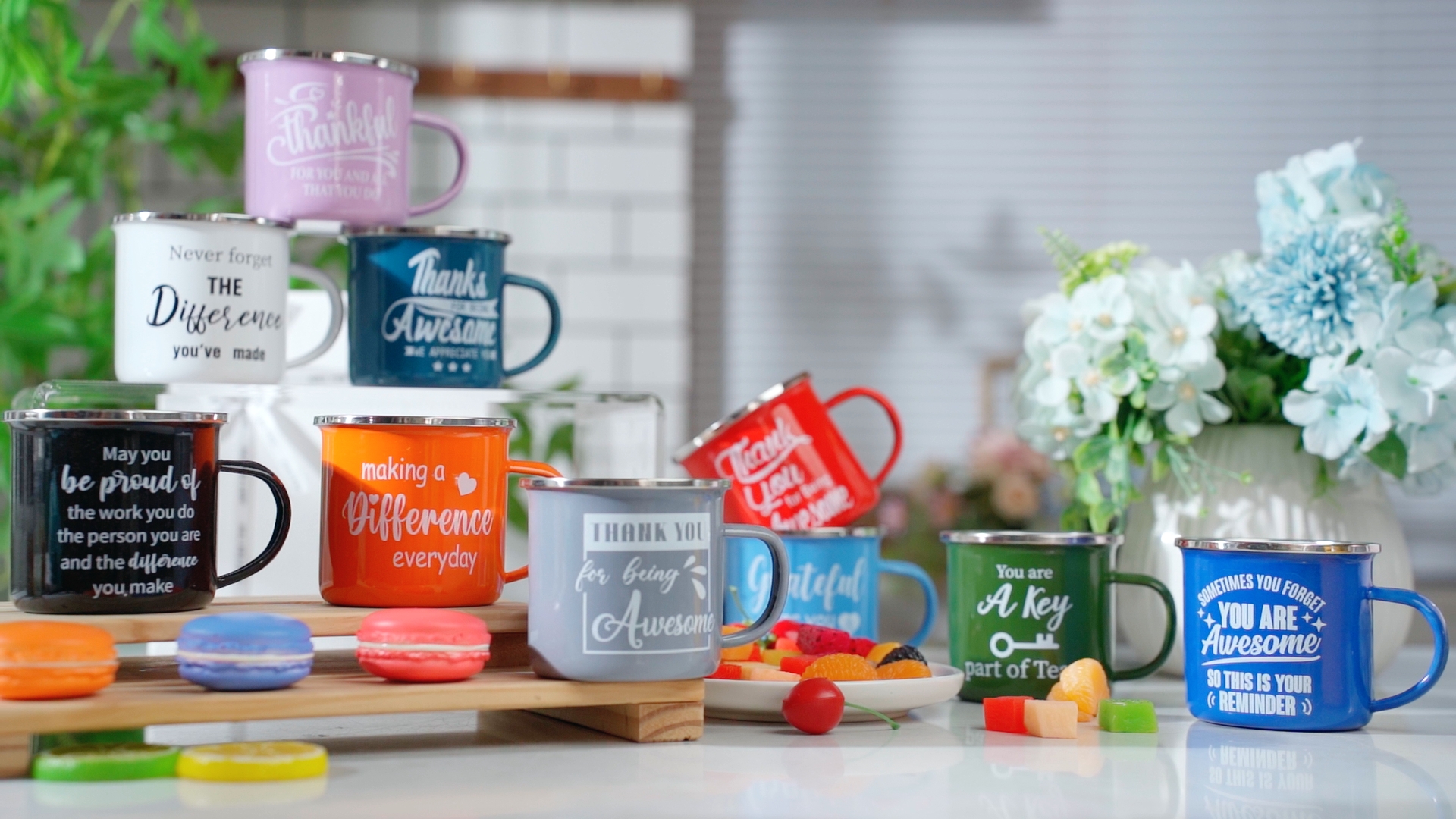 Set 36 piezas mugs de esmalte 12oz con mensaje motivacional miniatura 7
