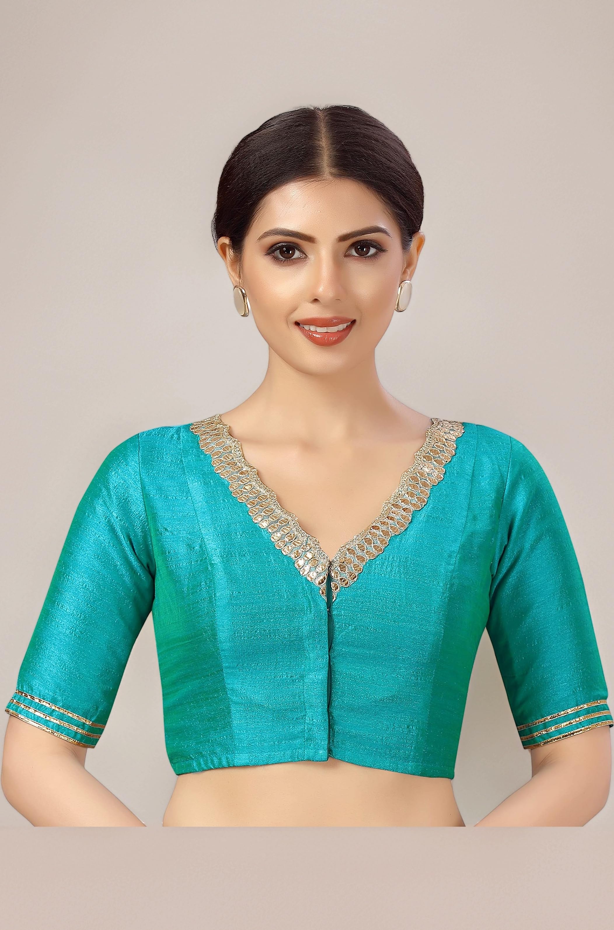 STUDIO Shringaar Women's Readymade Silky Saree Blouse with Embroidered Neckline.