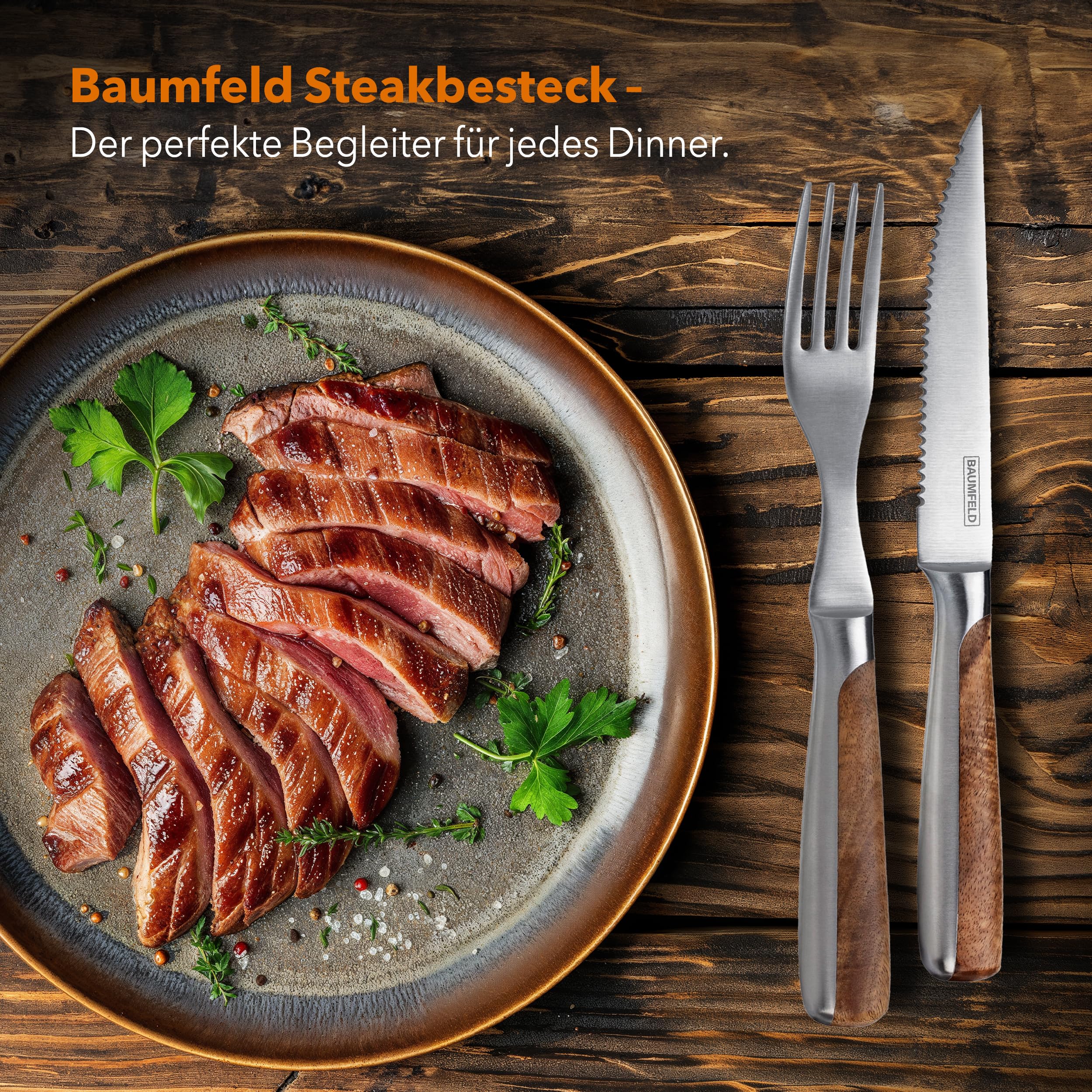 Pizza- und Steakbesteck (Akazienholz, 12 teilig)
