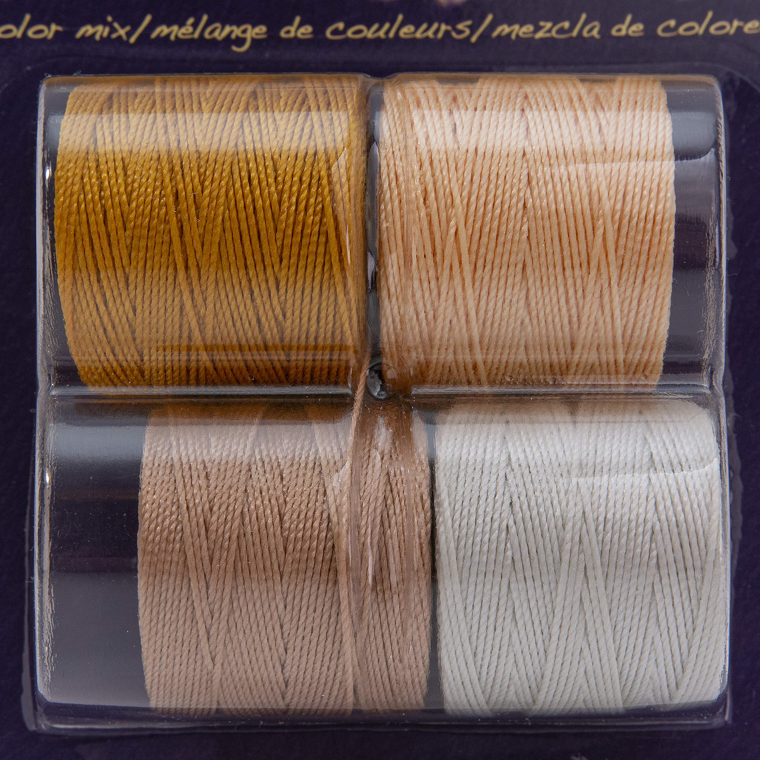 BeadSmith Super-Lon Schnur - Honig-Butter-Mix - Vier 70 m Spulen / Größe 18